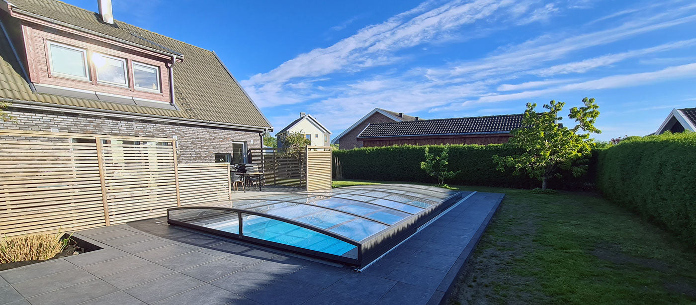 Pooloverdækning Sydney 3×6 (Enkelt skinne, Antracit)