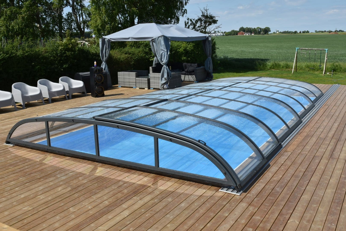 Pooloverdækning NIVO KIT 860MS BRED 4×8 (klart glas, sidedør)