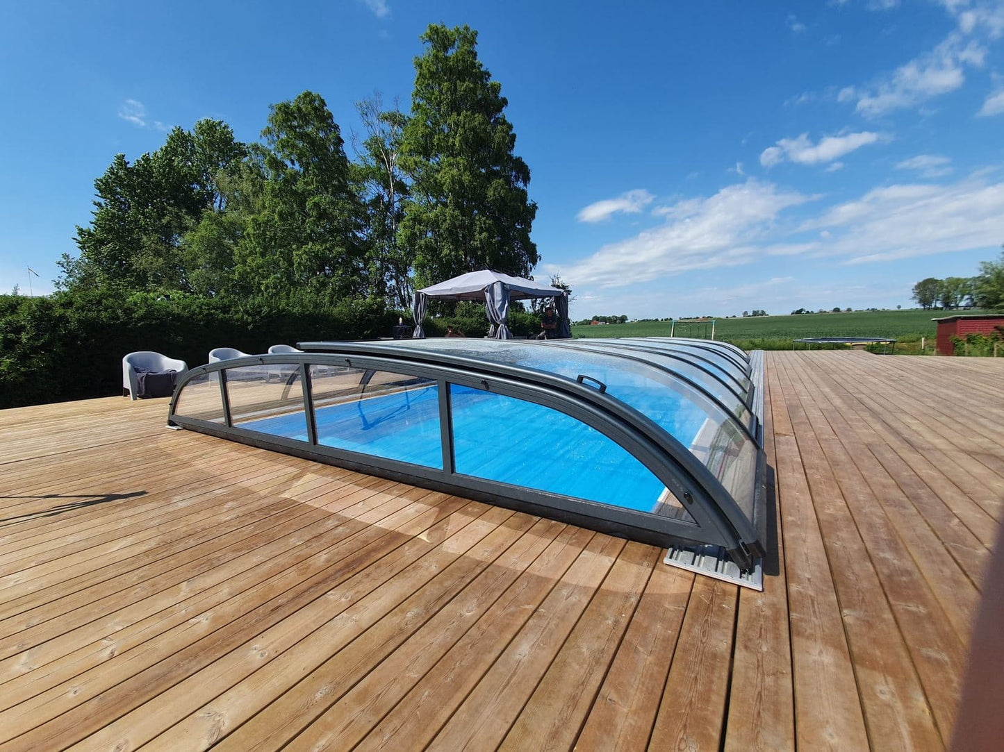 Pooloverdækning NIVO KIT 860MS BRED 4×8 (klart glas, sidedør)