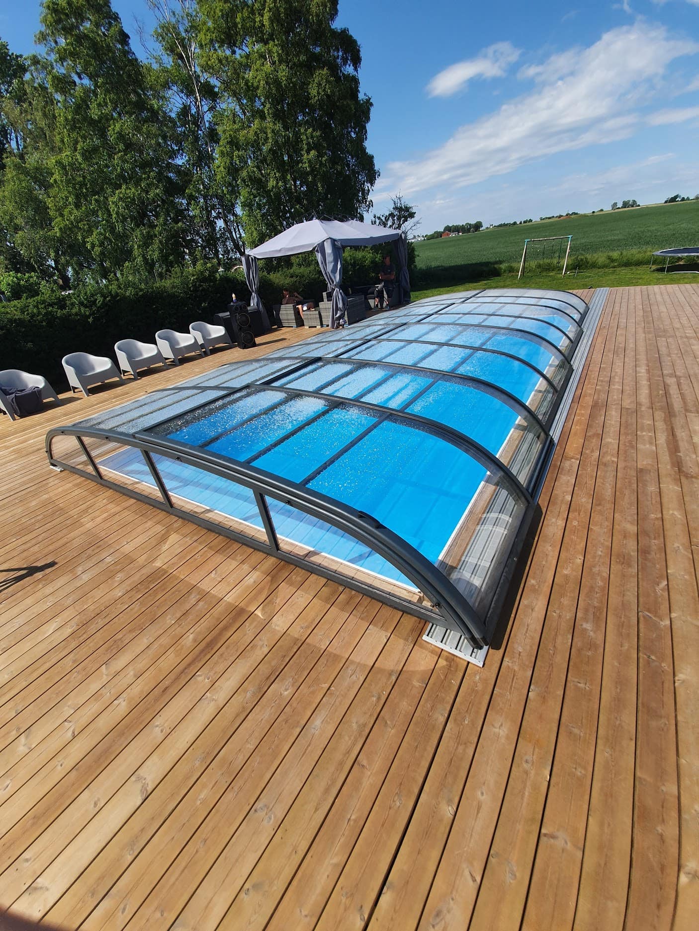 Pooloverdækning NIVO KIT 860MS BRED 4×8 (klart glas, sidedør)