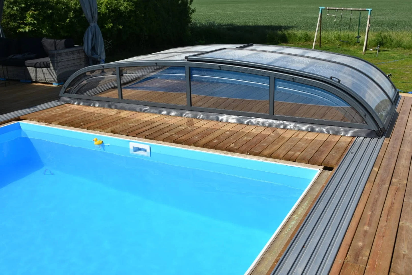 Pooloverdækning NIVO KIT 860MS BRED 4×8 (klart glas, sidedør)