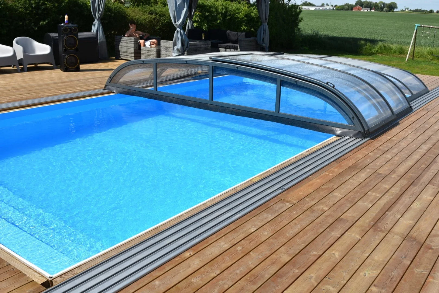 Pooloverdækning NIVO KIT 860MS BRED 4×8 (klart glas, sidedør)