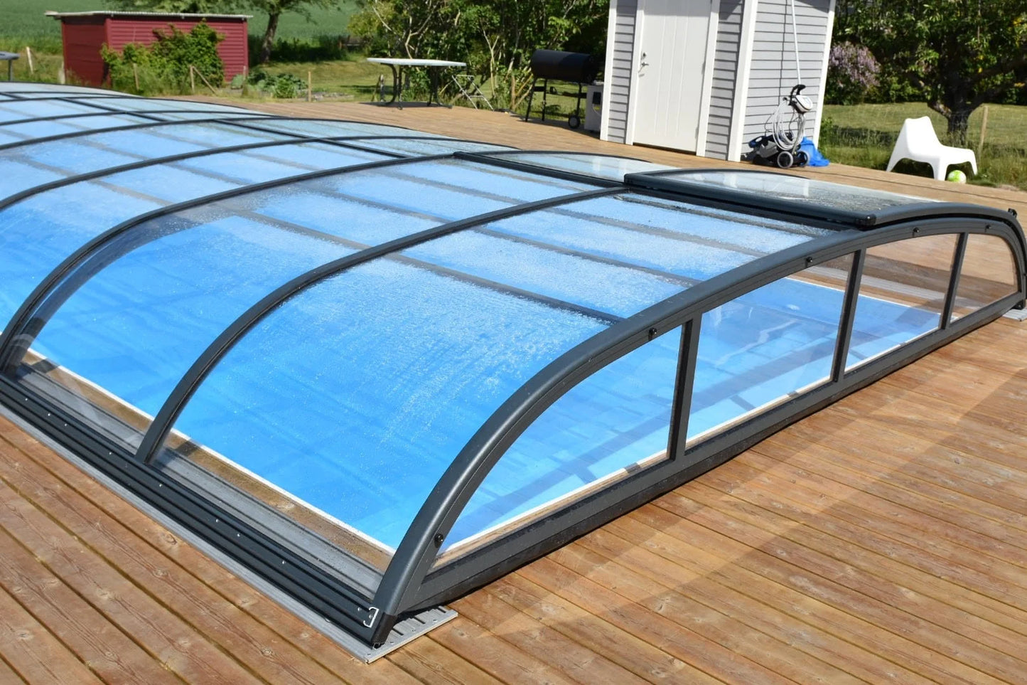 Pooloverdækning NIVO KIT 860MS BRED 4×8 (klart glas, sidedør)