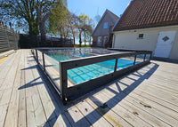 Pooloverdækning ICON KIT S2 4×8 (klart glas, sidedør, enkelt skinne, antracit)