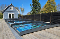 Pooloverdækning ICON KIT S1 3×6 (klart glas, sidedør, enkelt skinne, antracit)